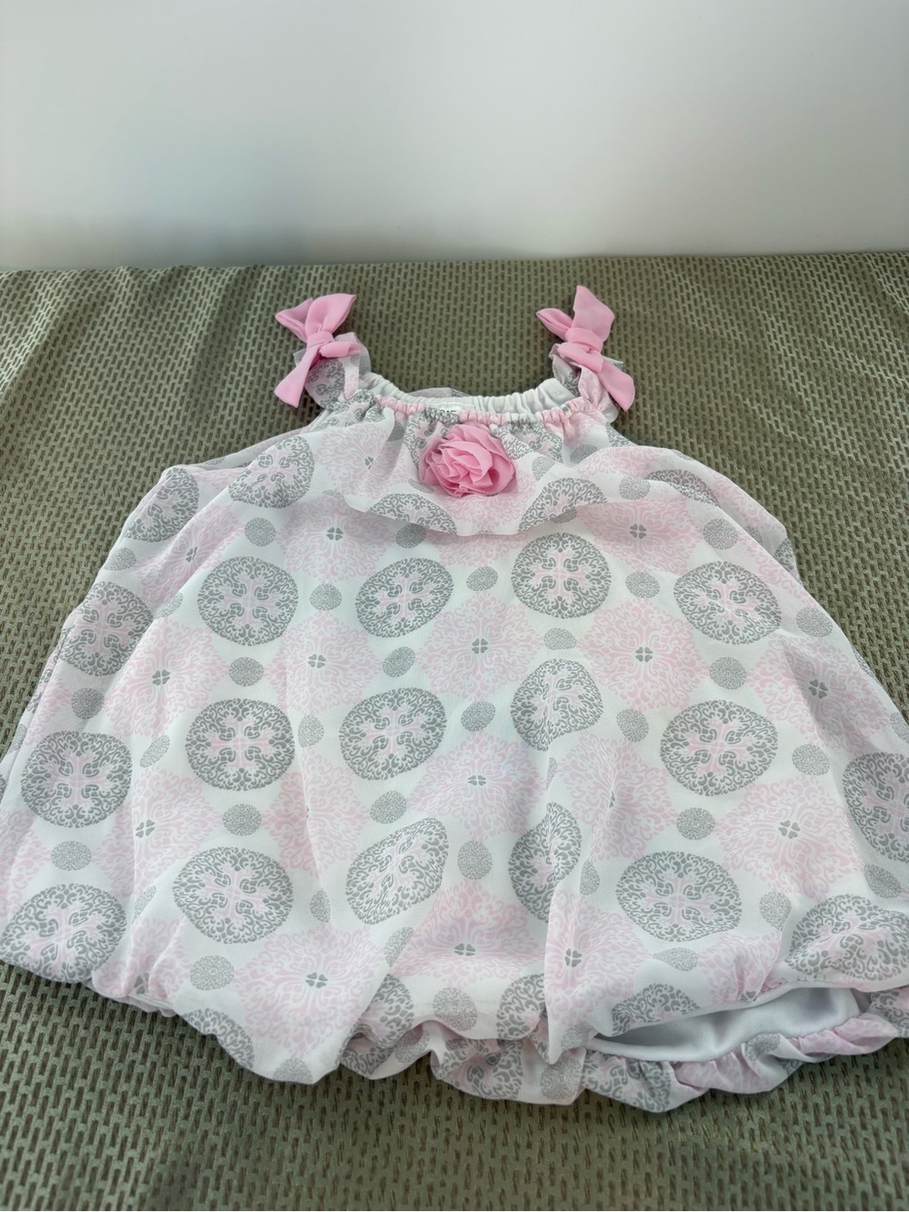 Baby Essentials Pink & Gray Baby Bubble Dress with Rosette Size 18 Months